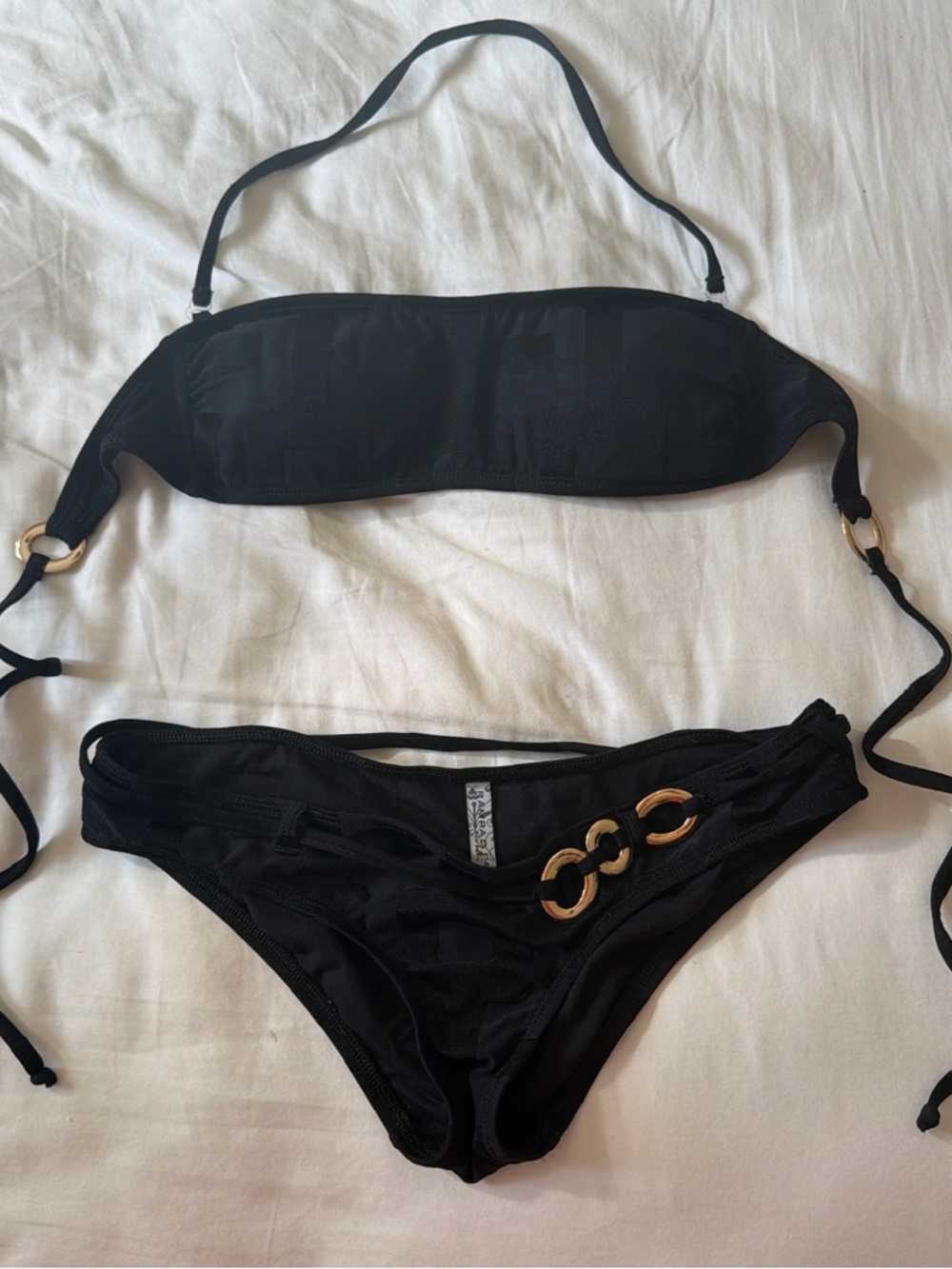 Rampage Black Bandeau Bikini with Gold Ring Detail